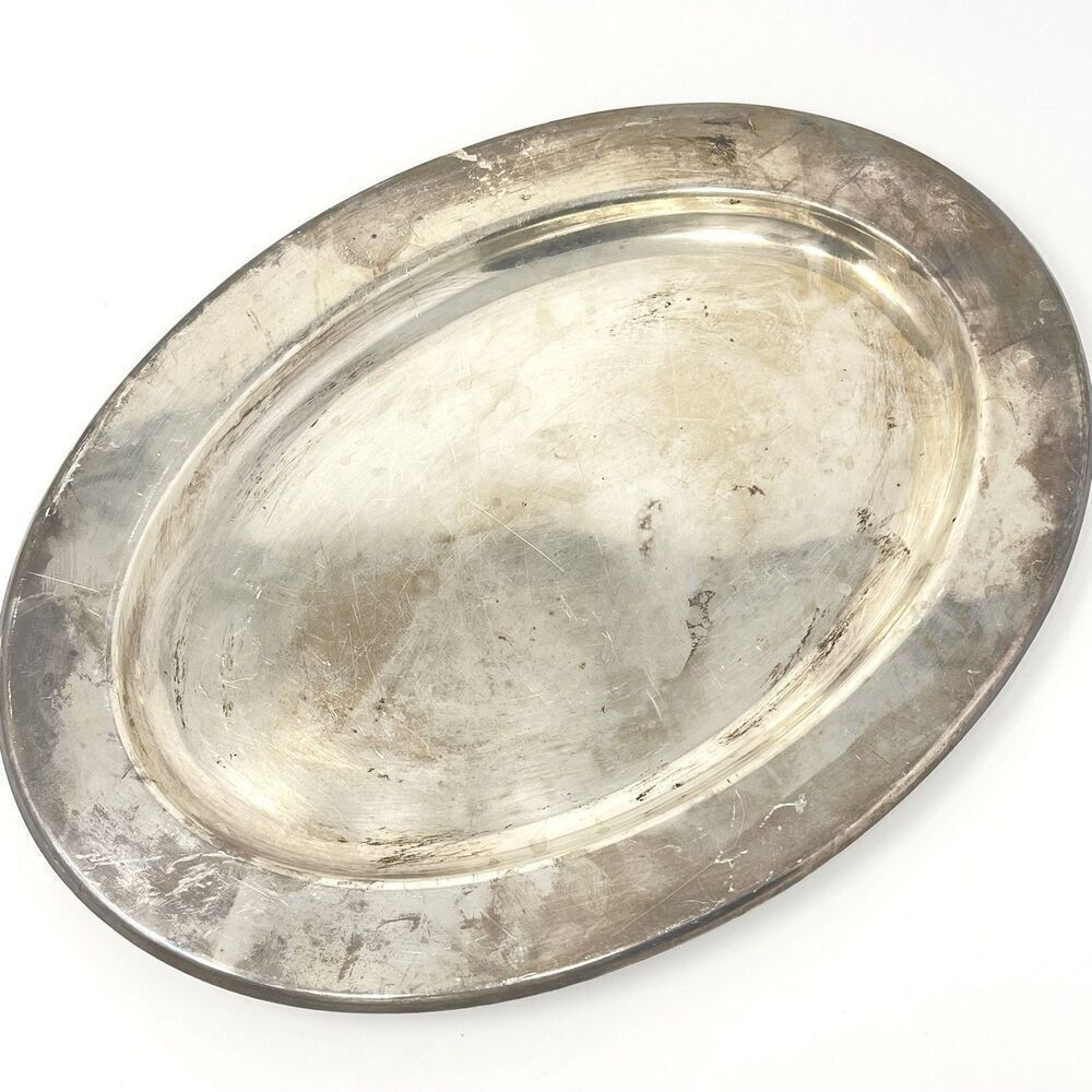 Vintage USN US Navy Military Silver Plate 14" Oval Serving Platter Tray 1305